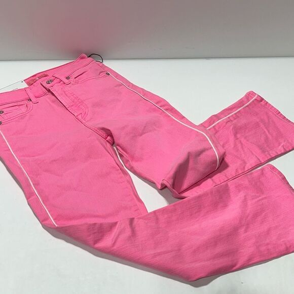 7 For All Mankind Pink High Waist Slim Kick Jeans 24 - Picture 1 of 8